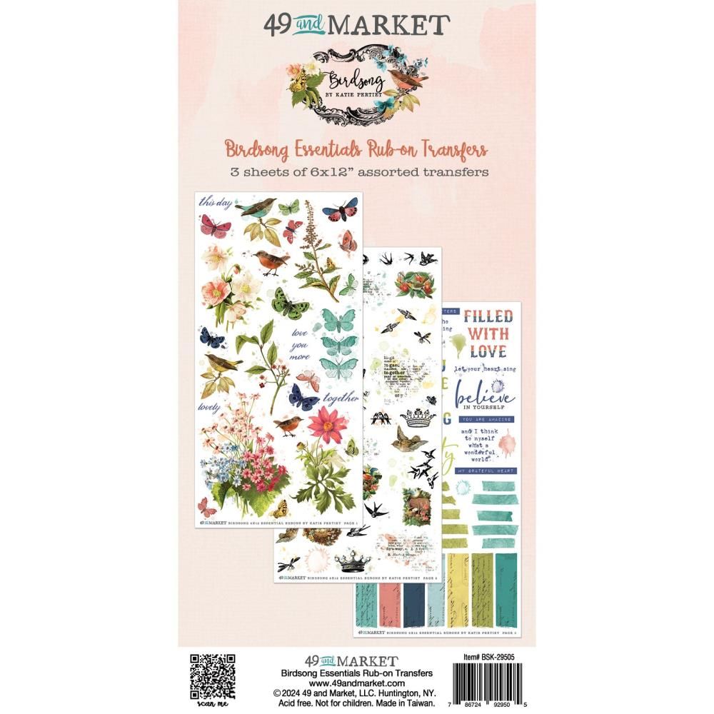 49 &amp; Market - Birdsong Collection - Rub Ons - Essentials - BSK29505 - 6" x 12" - 3 sheets
