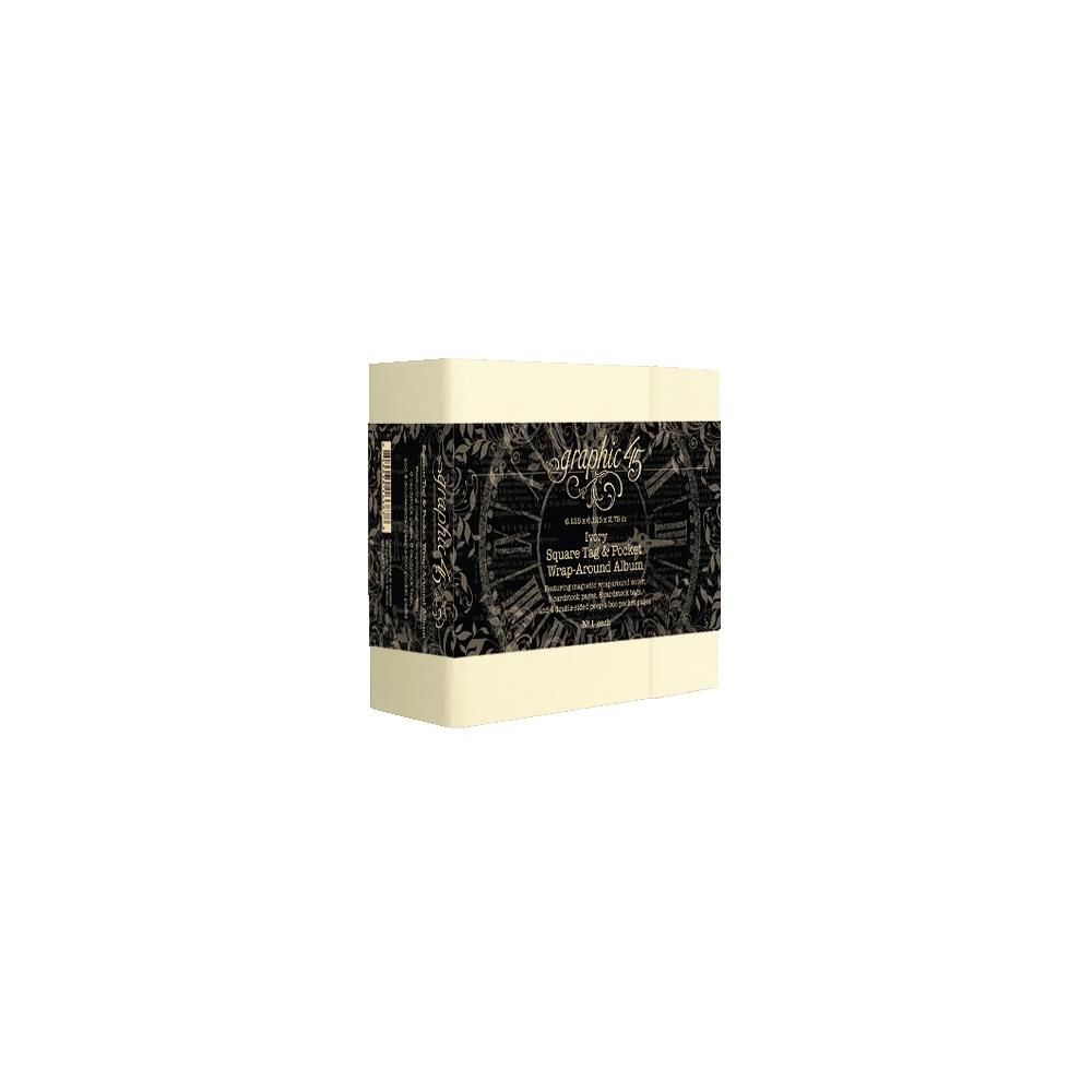 Graphic 45 - Mini Album - Square Tag &amp; Pocket Wrap Around - Ivory - 6.125" x 6.125" x 2.75" - G4502963