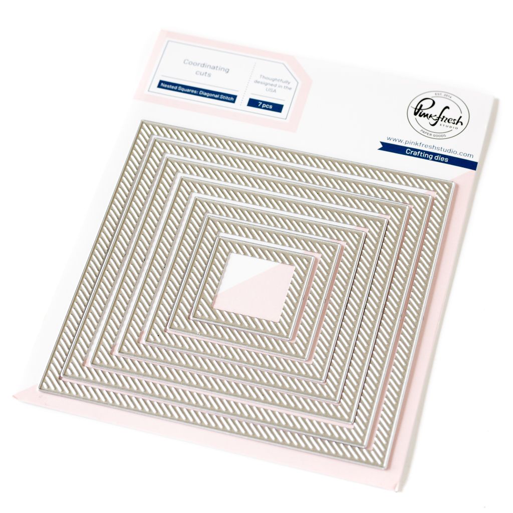 PinkFresh Studio - Essentials Collection - Die Set - Nested Squares - Diagonal Stitch - PF170ES - 7 pcs