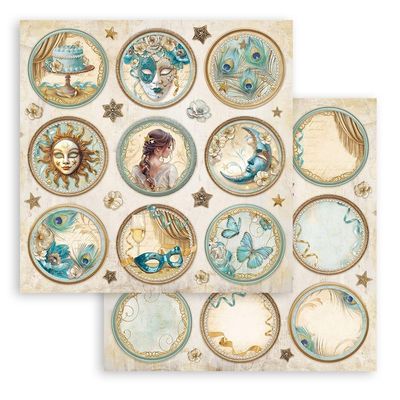Stamperia - Romantic Series - Masquerade Collection - Single Sheet - Card Rounds - 12 x 12 - SBB1047