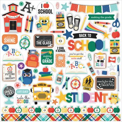 Echo Park Paper Co - Off To School Collection - 12 x 12 Paper  Pack - OTS370016 - 12 Sheets plus Stickers