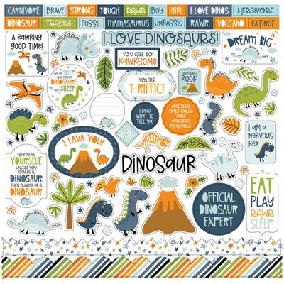 Echo Park - Dino-Mite Collection - 12 x 12 Paper Pack - DM321016 - 12 Sheets plus cardstock stickers