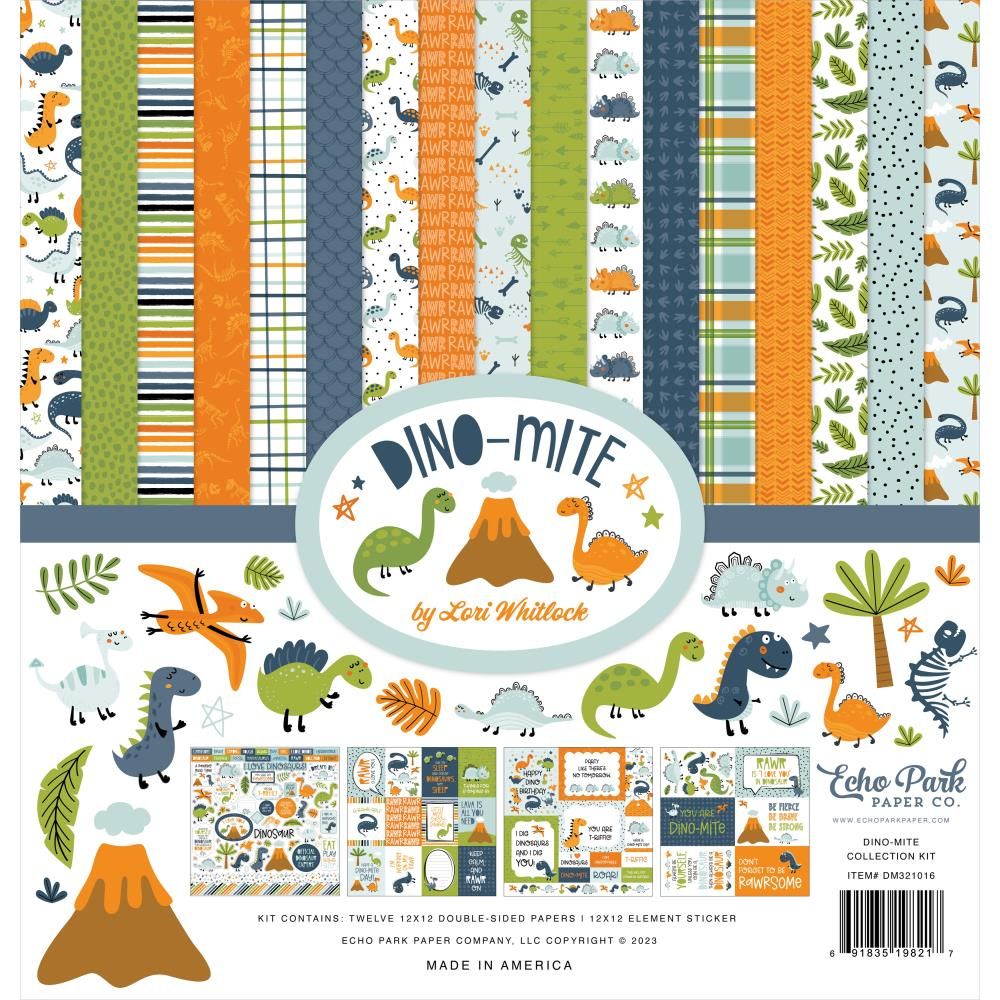 Echo Park - Dino-Mite Collection - 12 x 12 Paper Pack - DM321016 - 12 Sheets plus cardstock stickers