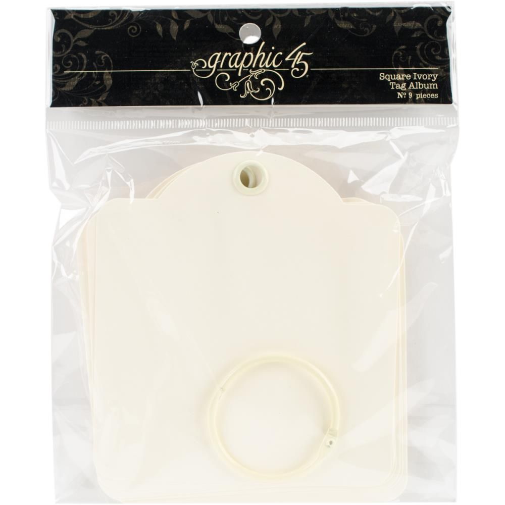 Graphic 45 - Staples - Tags - Square Ivory - 4.5" x 5" - 4501282 - 9pcs (Inc Book Ring)