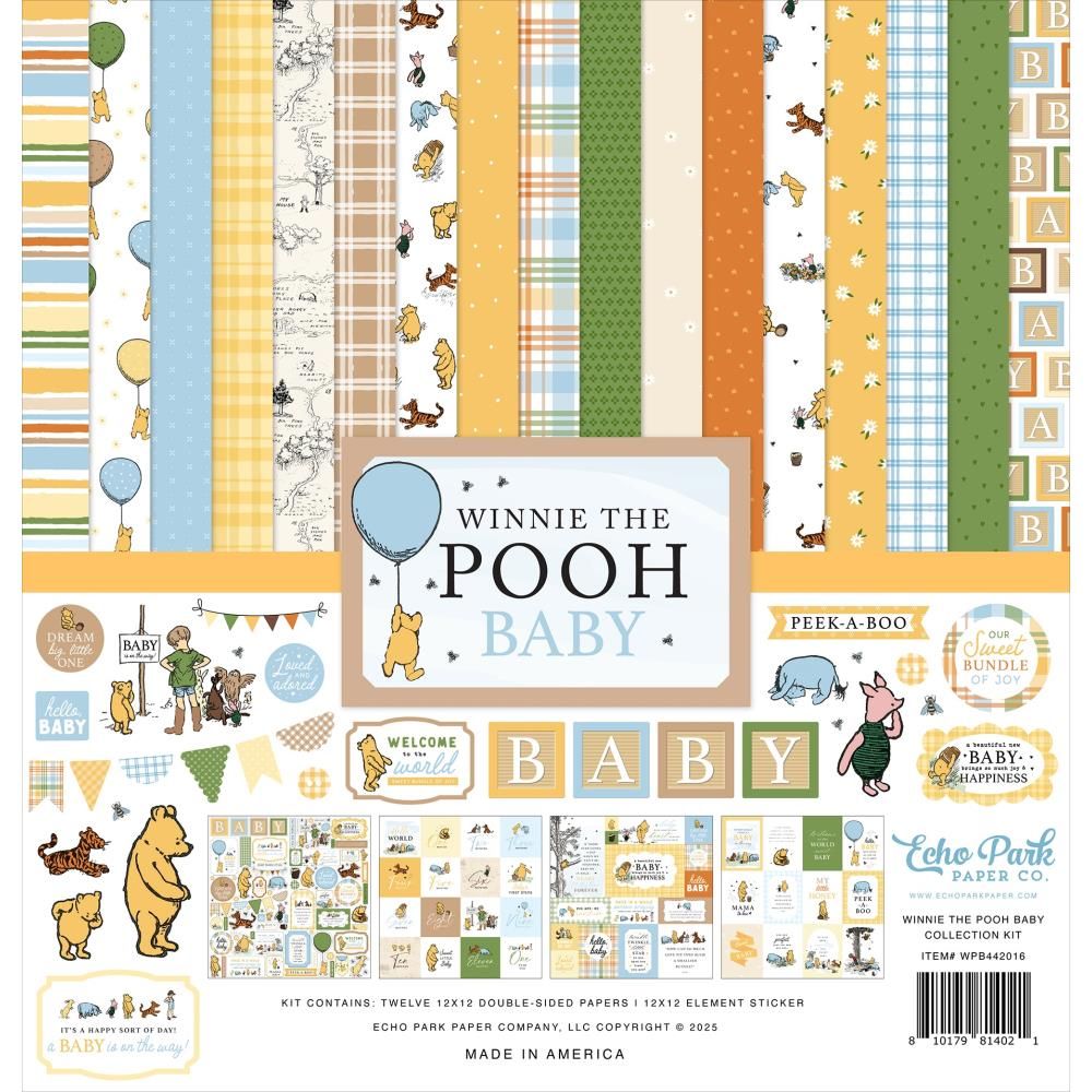 Echo Park Paper Co - Winnie The Pooh Baby Collection - 12 x 12 Paper Pack - 12 Sheets plus stickers - WPB442016
