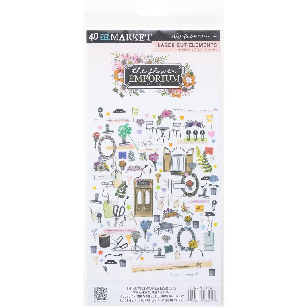 49 &amp; Market - The Flower Emporium Collection - Designed by Vicki Boutin - Laser Cut Outs - Elements - 6" x 12" - VBF31263 - 4 sheets - 138 pcs