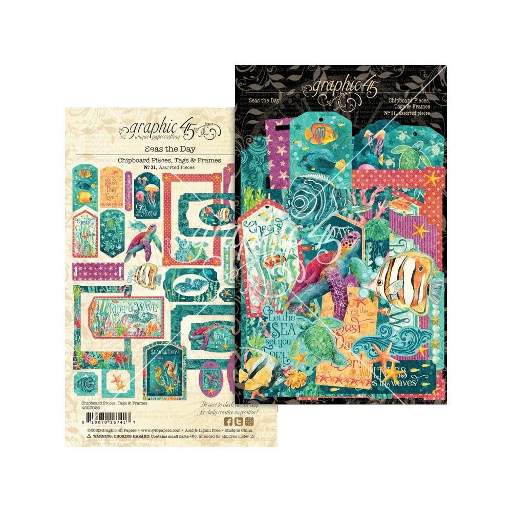 Graphic 45 - Seas The Day Collection - Tag &amp; Frames Set - Chipboard - 4503026 -30 pcs