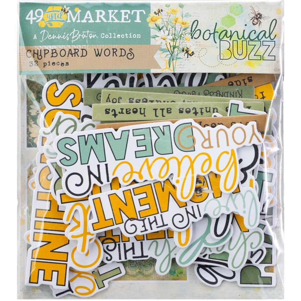 49 &amp; Market - Botanical Buzz Collection - Chipboard Words - DBB32413 -32 pcs