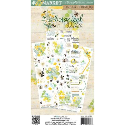 49 &amp; Market - Botanical Buzz Collection - Rub Ons - 6" x 12" - JDBB32383 - 3 Sheets