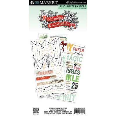 49 &amp; Market - Mistletoe &amp; Memories Collection - Rub Ons - Essentials - 6" x 12" - VBM32659 - 3 Sheets