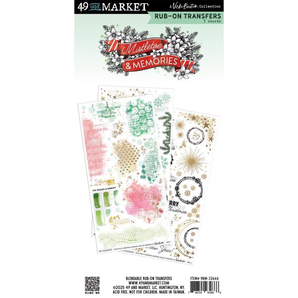 49 &amp; Market - Mistletoe &amp; Memories Collection - Rub Ons - Blendables - 6" x 12" - VBM32666 - 3 Sheets