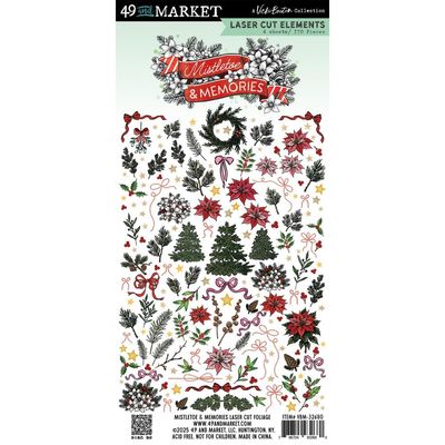 49 &amp; Market - Mistletoe &amp; Memories Collection - Laser Die Cuts - Foliage - 6" x 12" - VBM32680 - 4 Sheets - 170 pcs