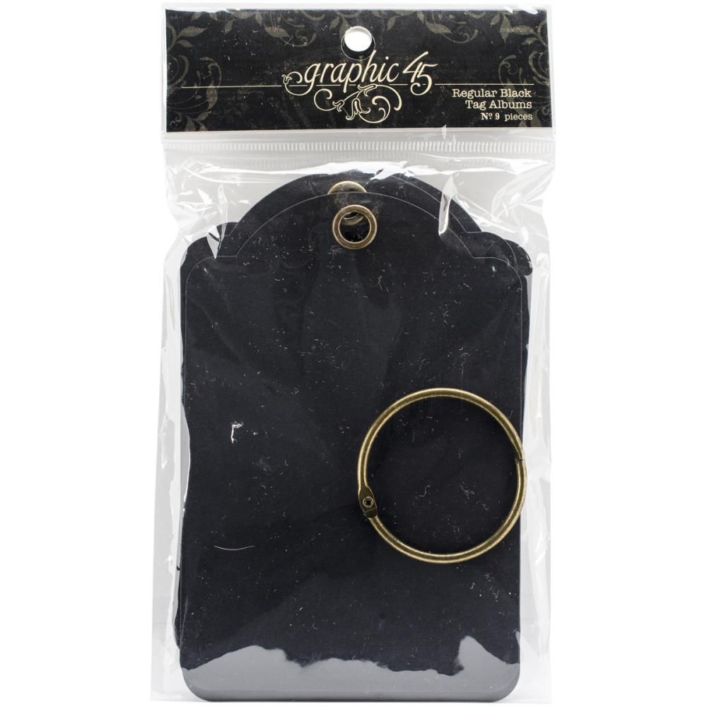 Graphic 45 - Staples - Regular Tags - Black - 5.75" x 3.875" - 4500981 - 10pcs (Inc Book Ring)