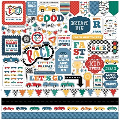 Echo Park Paper Co - Vroom Collection 12 x 12 Paper Pack - VR4470016 - 12 Sheets Plus Stickers