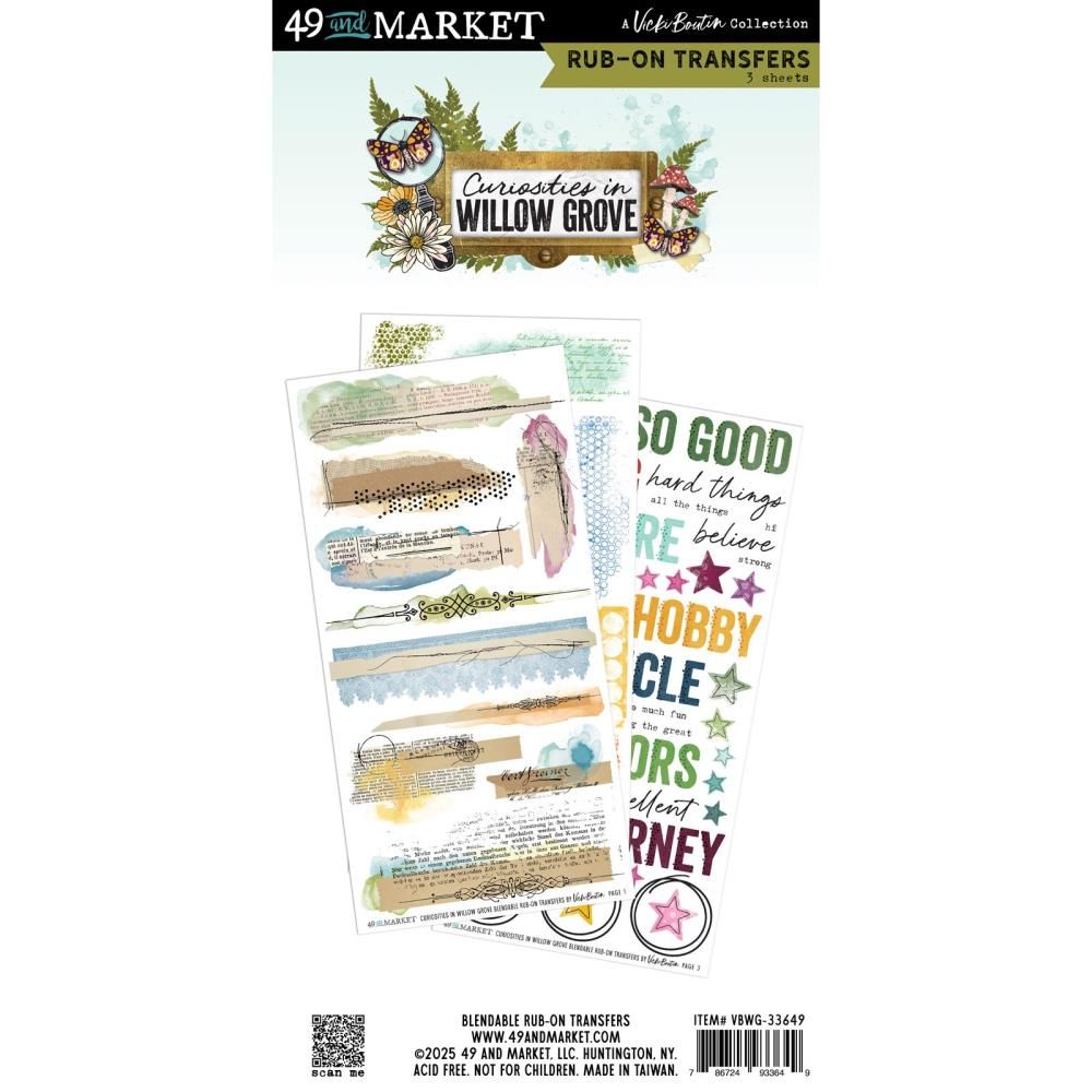 49 &amp; Market - Curiosities In Willow Grove Collection - Rub Ons - Blendables - 6" x 12" - VBWG33649 - 3 Sheets