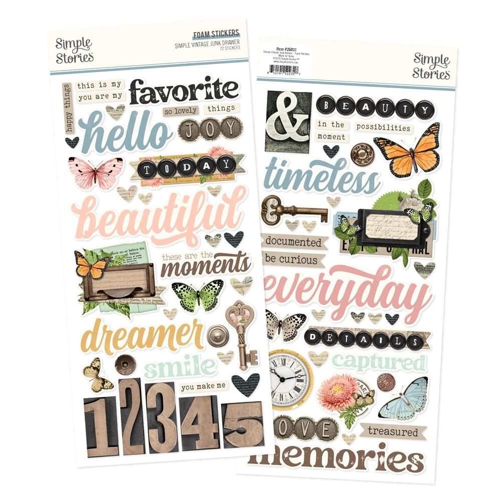 Simple Stories - Simple Vintage Junk Drawer Collection  - Foam Stickers 6" x 12"  -Basics - 26031 - 72 pcs
