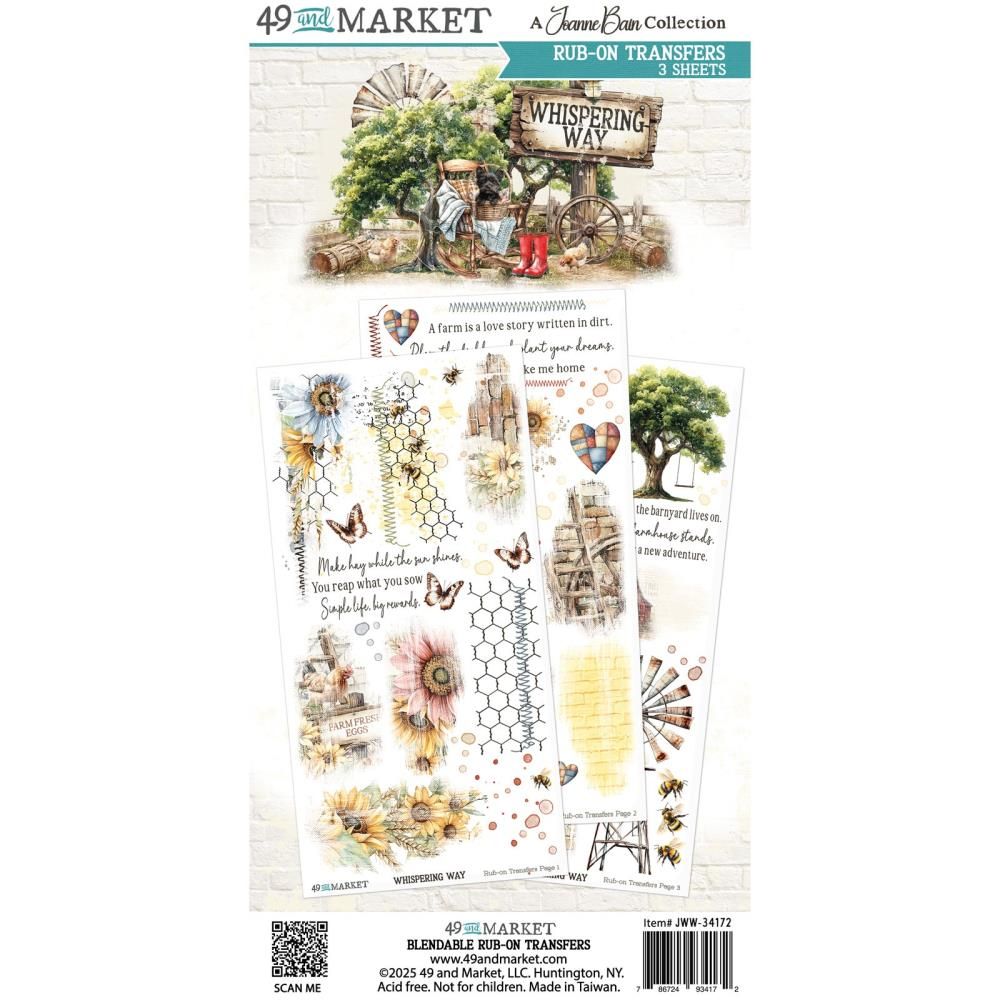 49 &amp; Market - Whispering Way Collection - Rub Ons - Blendable  - 6" x 12" - JWW34172 - 3 Sheets