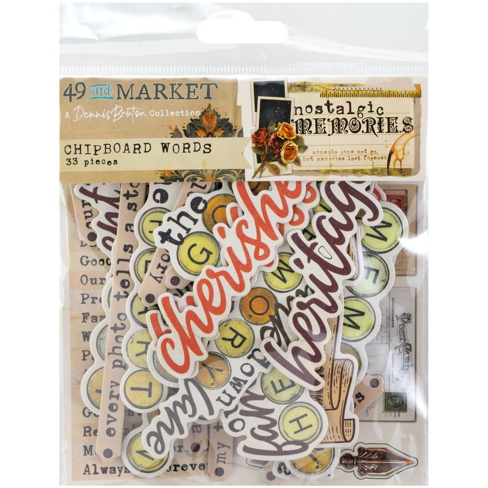 49 &amp; Market - Nostalgic Memories Collection - Chipboard Bits - DNM33991 - 33 pcs
