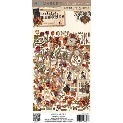 49 &amp; Market - Nostalgic Memories Collection - Laser Die Cuts - Floral - 6" x 12" - DNM33977 - 4 Sheets - 181 pcs