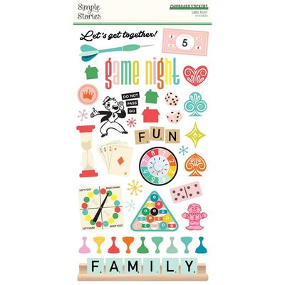 Simple Stories - Game Night Collection - Chipboard Sticker Set - 6" x 12" - 26117 - 39 pcs