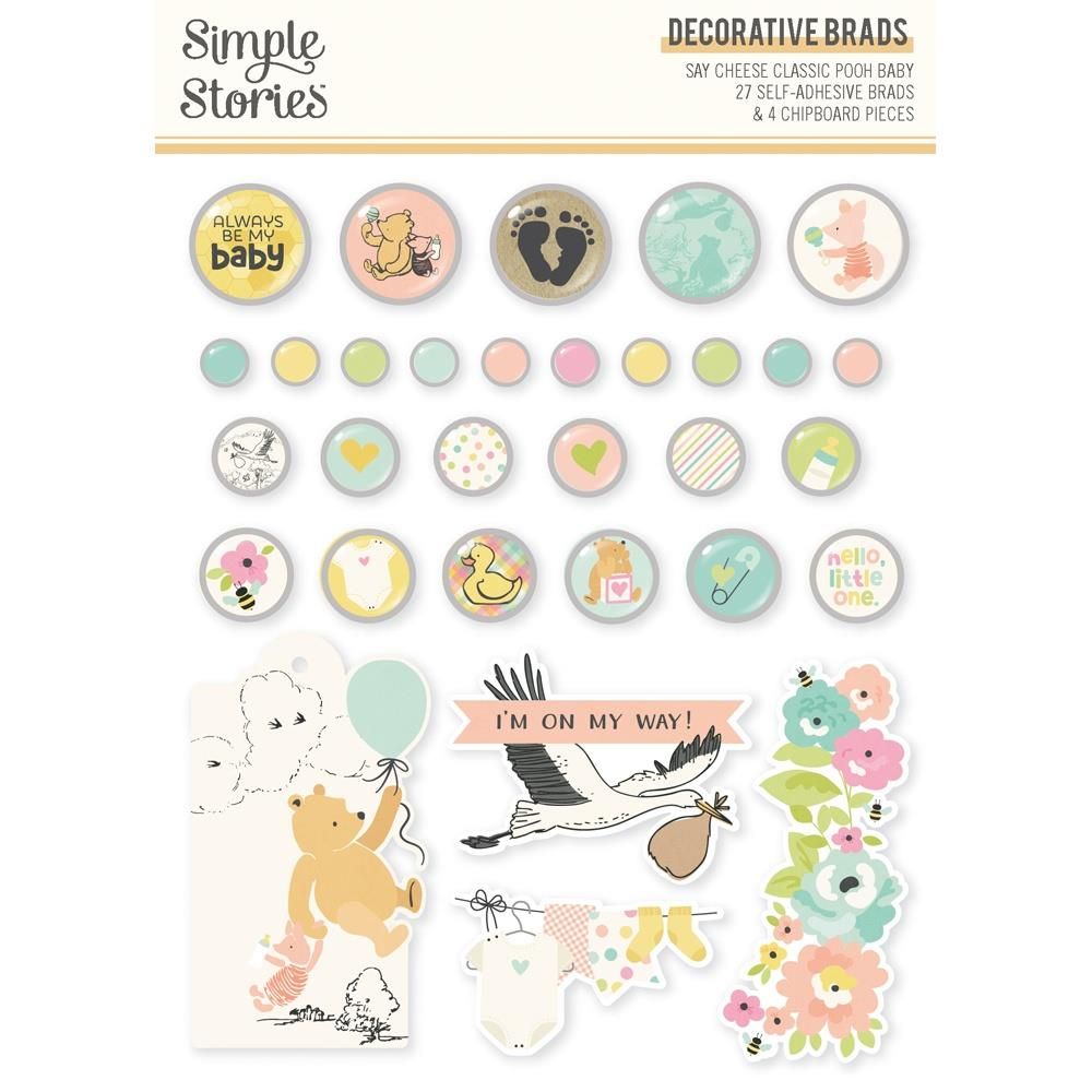 Simple Stories - Say Cheese Classic Pooh Baby Collection - Brads - Self Adhesive - 25832 - 27 &amp; 4 Chipboard pcs