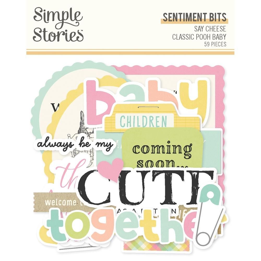 Simple Stories - Say Cheese Classic Pooh Baby Collection - Bits &amp; Pieces - Sentiments- 25829 - 59 pcs