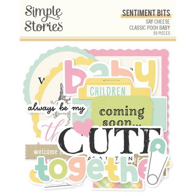 Simple Stories - Say Cheese Classic Pooh Baby Collection - Bits &amp; Pieces - Sentiments- 25829 - 59 pcs