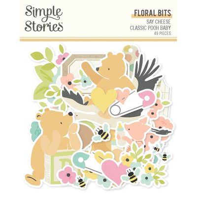 Simple Stories - Say Cheese Classic Pooh Baby Collection - Bits &amp; Pieces - Floral - 25828 - 49 pcs