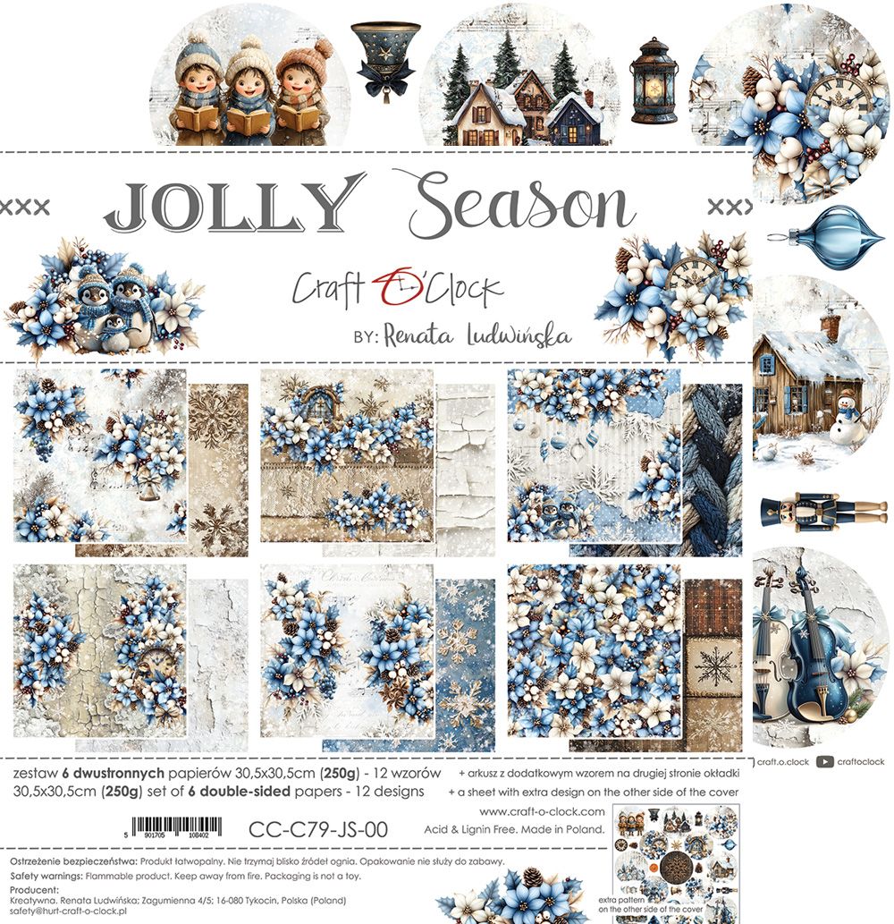 Craft O Clock - Jolly Season - 12 x 12 Paper Pack - 6 Sheets - CC-C79-JS-00