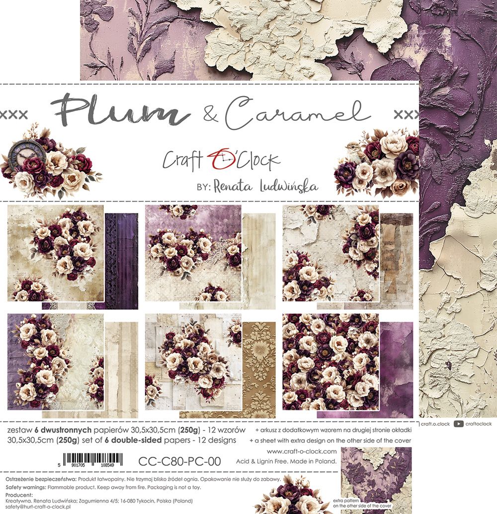 Craft O Clock - Plum &amp; Caramel - 12 x 12 Paper Pack - 6 Sheets - CC-C80-PC-00