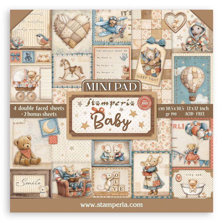 Stamperia - Family / Baby Collection - Baby - Mini 12 x 12 Paper Pack Only -  SBBM001 - 6 sheets