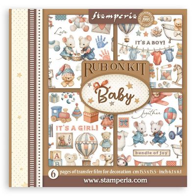 Stamperia - Family / Baby Collection - Rub On Booklet - 6" x 6" - DFLRB05 - 6 pages (Boy &amp; Girl images)