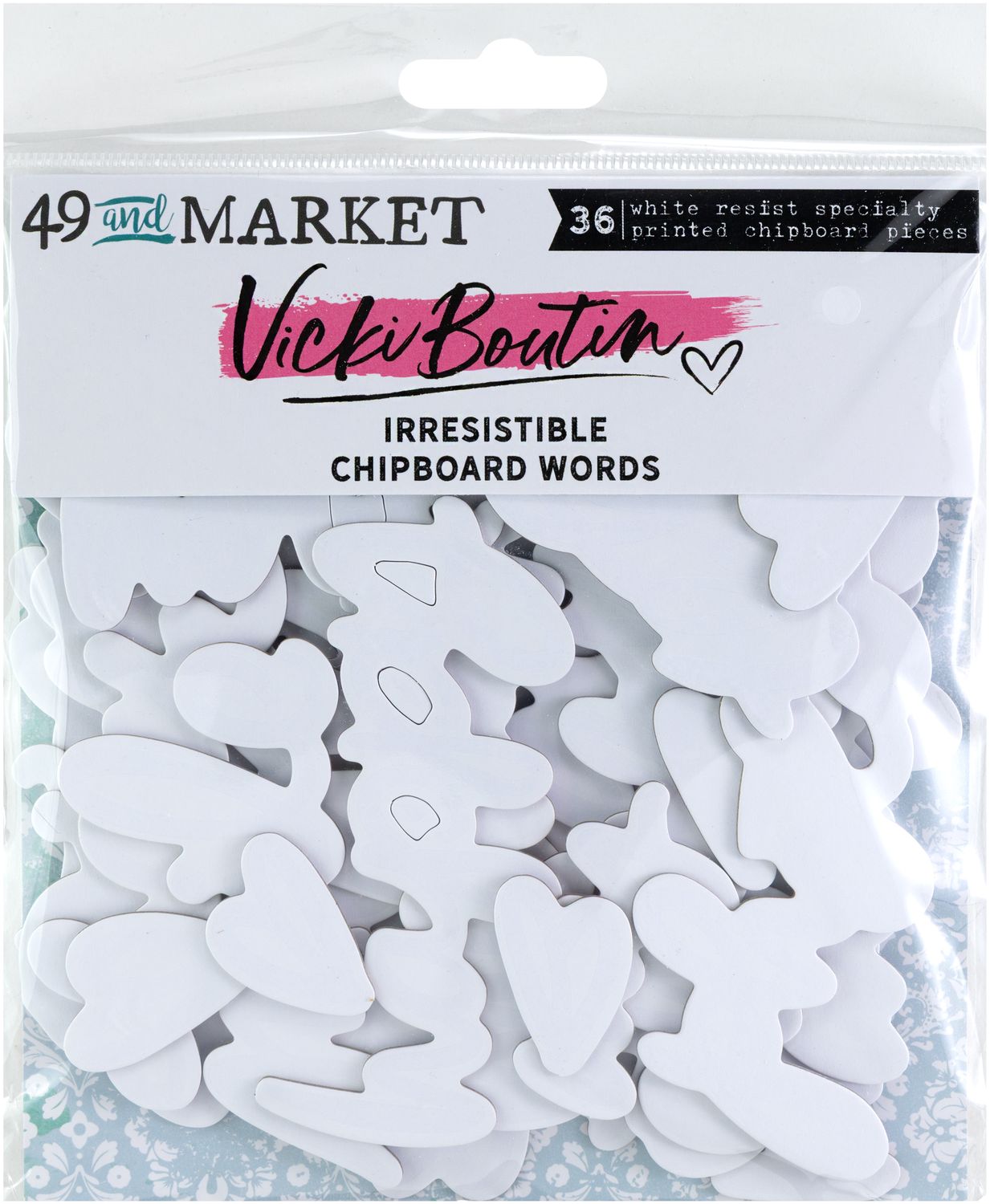 49 &amp; Market &amp; Vicki Boutin - Irresistibles - Plume &amp; Petal Collection - Chipboard Words - VBI34301 - 36 pcs