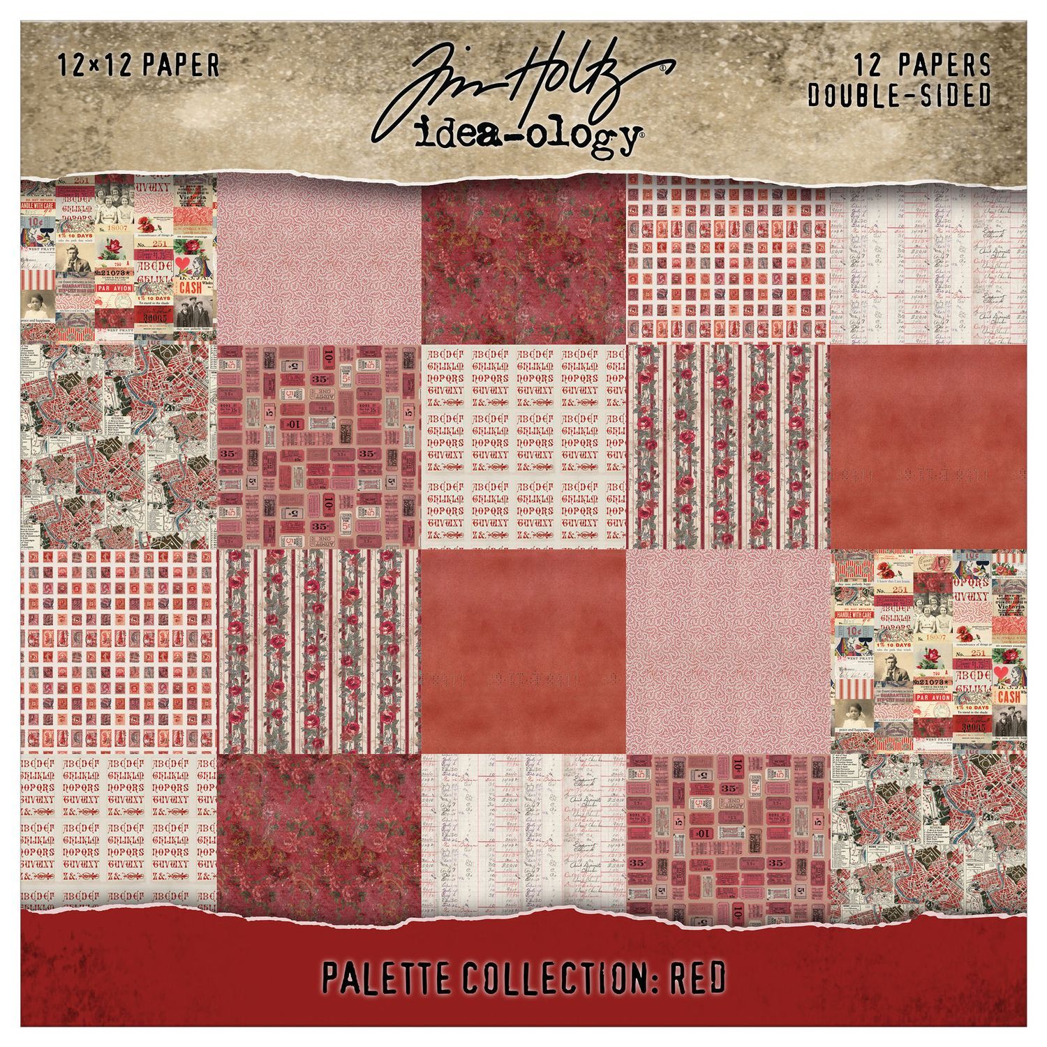 Tim Holtz - Cardstock - Palette Collection - Red - 12" x 12" Paper Pack - TH94456 - 12 Sheets