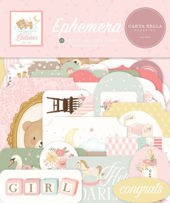 Carta Bella - Little Lullabies Collection - Baby Girl - Ephemera - CBLUG486024 - 33 pcs