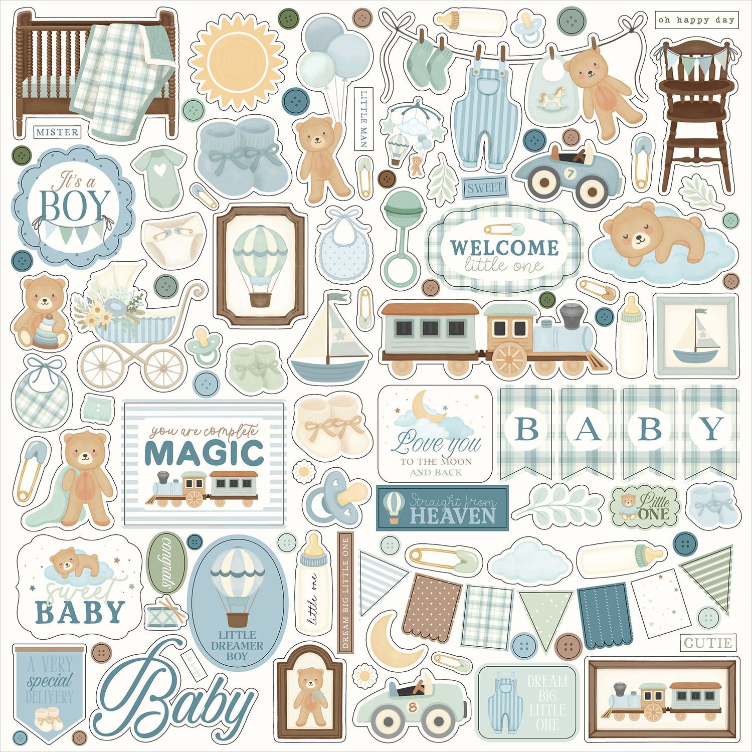 Carta Bella - Little Lullabies Collection - Baby Boy - 12" x 12" Sticker Sheet - CBLUG485021