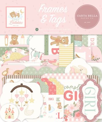 Carta Bella - Little Lullabies Collection - Baby Girl - Tags &amp; Frames Set- CBLUG486016- 33 pcs