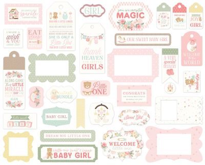 Carta Bella - Little Lullabies Collection - Baby Girl - Tags &amp; Frames Set- CBLUG486016- 33 pcs