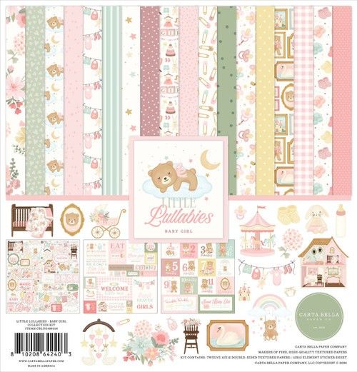 Carta Bella - Little Lullabies Collection - Baby Girl - 12" x 12" Paper Pack - CBLUG486016 - 12 Sheets (inc 12 x 12 sticker sheet)