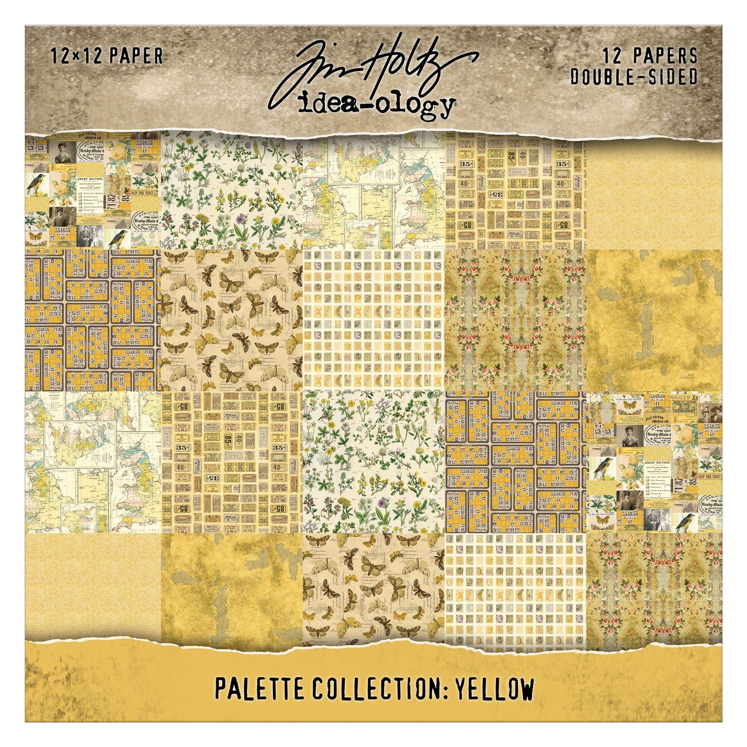 Tim Holtz - Palette Collection - Yellow - 12" x 12" Paper Pack - 12 Sheets - TH94458