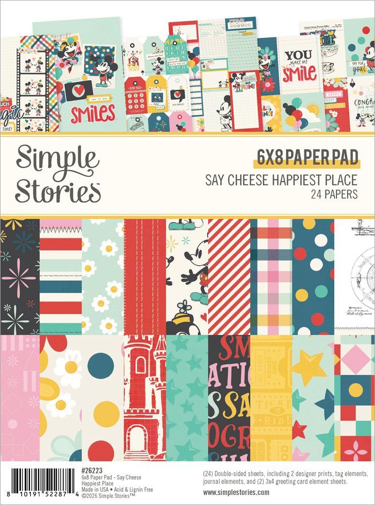 Simple Stories - Say Cheese Happiest Place Collection - 6" x 8" Paper pad - 26223 - 24 Sheets