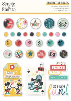 Simple Stories - Say Cheese Happiest Place Collection - Brads - 26223 - 27 self adhesive Brads &amp; 4 Chipboard pcs