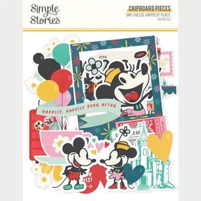 Simple Stories - Say Cheese Happiest Place Collection - Bits &amp; Pieces - Chipboard - Die Cuts - 26226 - 54 pcs