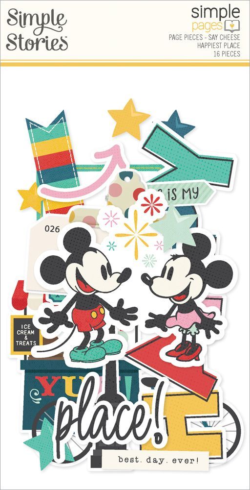 Simple Stories - Say Cheese Happiest Place Collection - Page Pieces -   Die Cuts - 26234 - 16 pcs