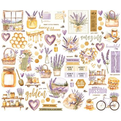 Simple Stories - Lavender Fields Collection - Bits &amp; Pieces - Die Cuts - 26426 - 86 pcs