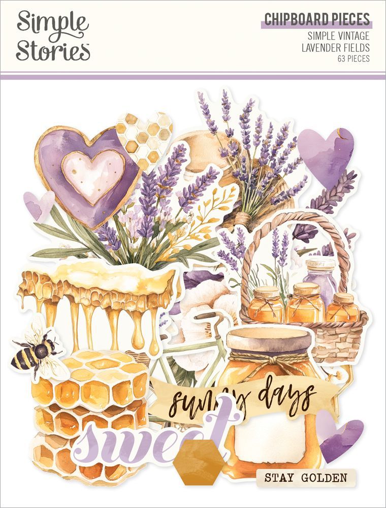 Simple Stories - Lavender Fields Collection - Bits &amp; Pieces - Chipboard - Die Cuts - 26425 - 63 pcs
