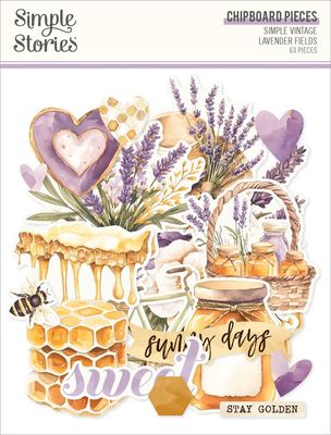 Simple Stories - Lavender Fields Collection - Bits &amp; Pieces - Chipboard - Die Cuts - 26425 - 63 pcs