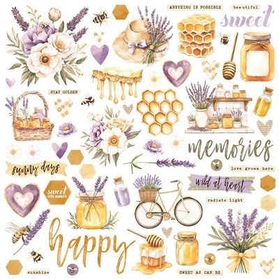 Simple Stories - Lavender Fields Collection - Bits &amp; Pieces - Chipboard - Die Cuts - 26425 - 63 pcs