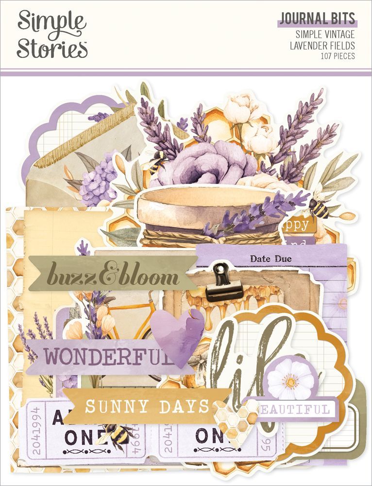 Simple Stories - Lavender Fields Collection - Bits &amp; Pieces -  Journal - Die Cuts - 26428  - 107 pcs
