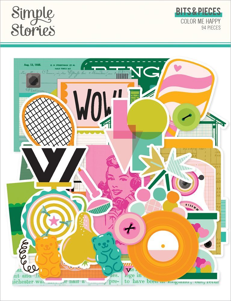 Simple Stories - Color Me Happy Collection - Bits &amp; Pieces - Die Cuts - 26519 - 94 pcs